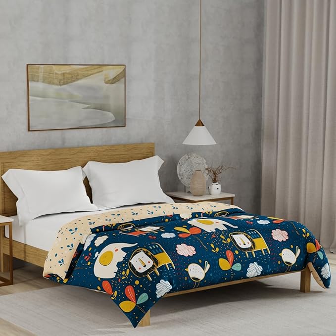 Urban Space Microfiber Cotton Reversible Dohar for Double Bed, AC Blanket Lion King Navy