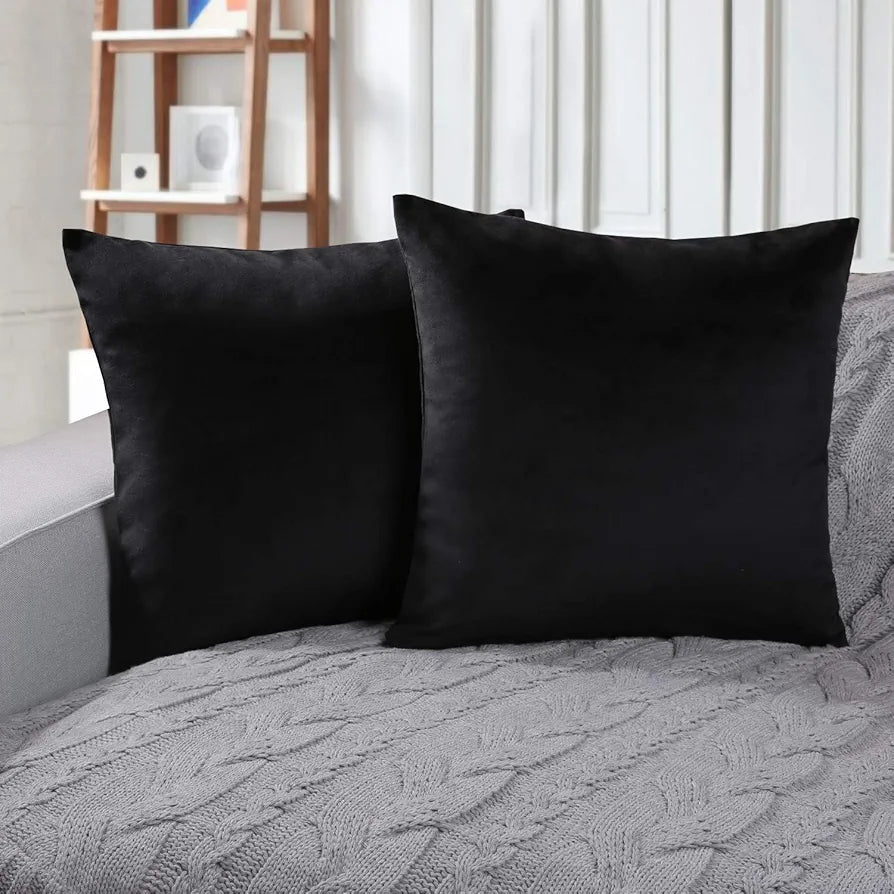 Aerohaven Premium Velvet Reversible Decorative Throw Pillow/Cushion Covers with Invisible Zipper (Black Colour Pack of 5)
