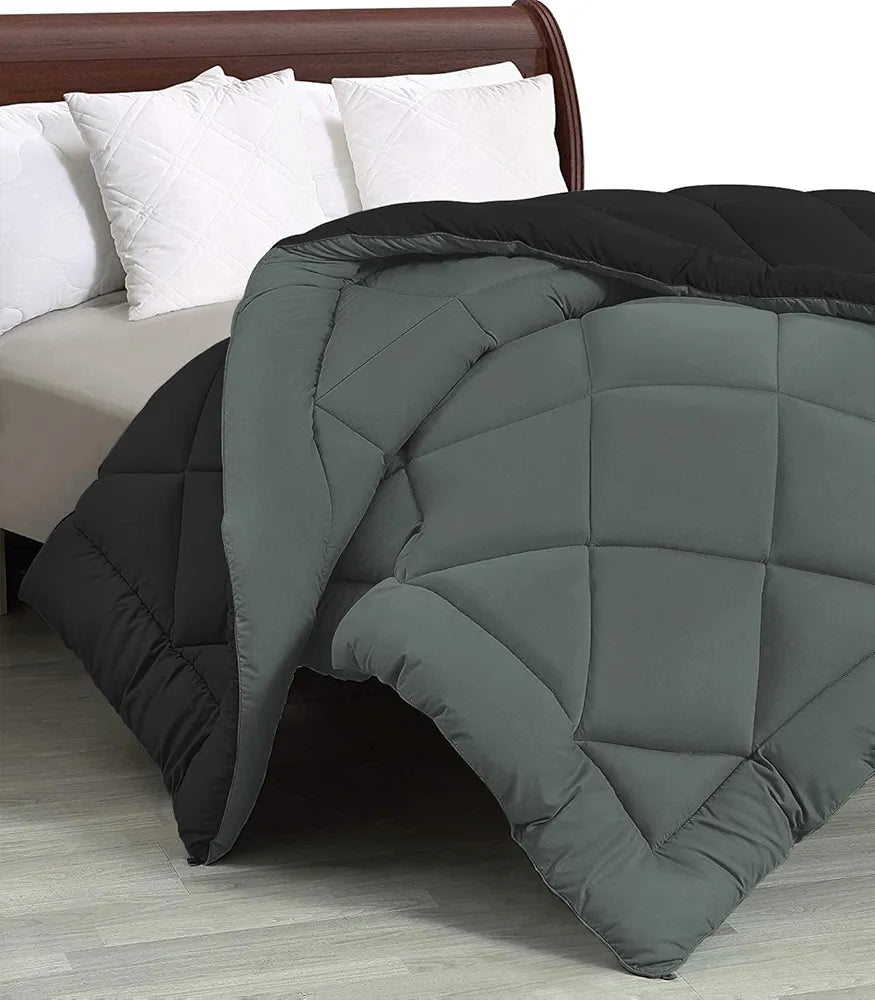 Cloth Fusion Reversible AC Comforter Set Double Bed Soft Microfibre King Size Quilt Blanket for Winter Black & Grey