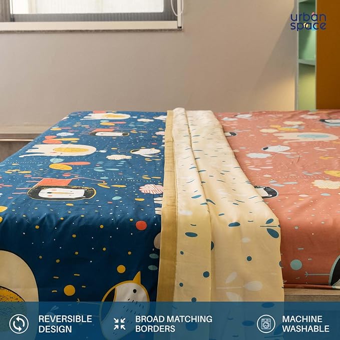 Urban Space Microfiber Cotton Reversible Dohar for Double Bed, AC Blanket Lion King Navy