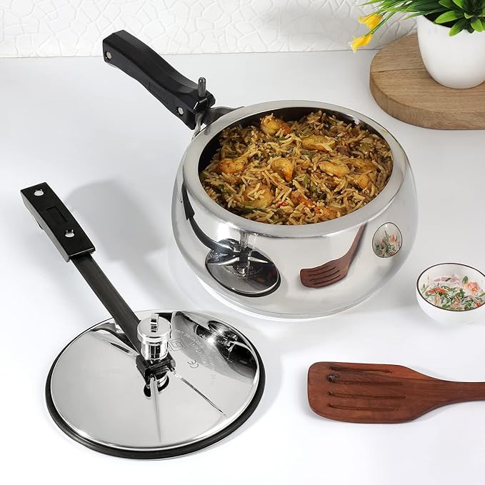 Vinod Europa Stainless Steel Inner Lid Pressure Cooker - 1.5 Litre | Handi Shape | Sandwich Bottom Cooker