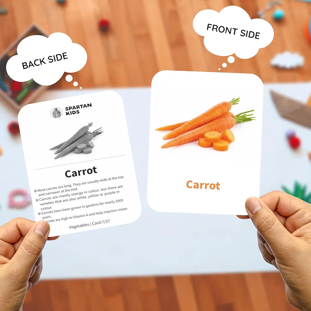 SPARTAN KIDS Vegetables Creative_Thinking Flash Cards for Kids | 27 Early Learning Flash Cards Easy & Fun Way of Learning 1 Year to 6 Years Babies