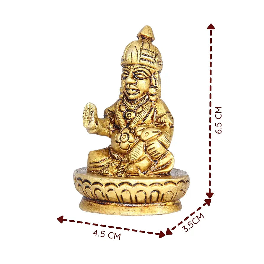 Anciently Kuber Murti Oval Base | Kubera Statue Small | Brass Kuber Statue for Vastu, 6.5Cm Height, Gold Colour, 1 Piece