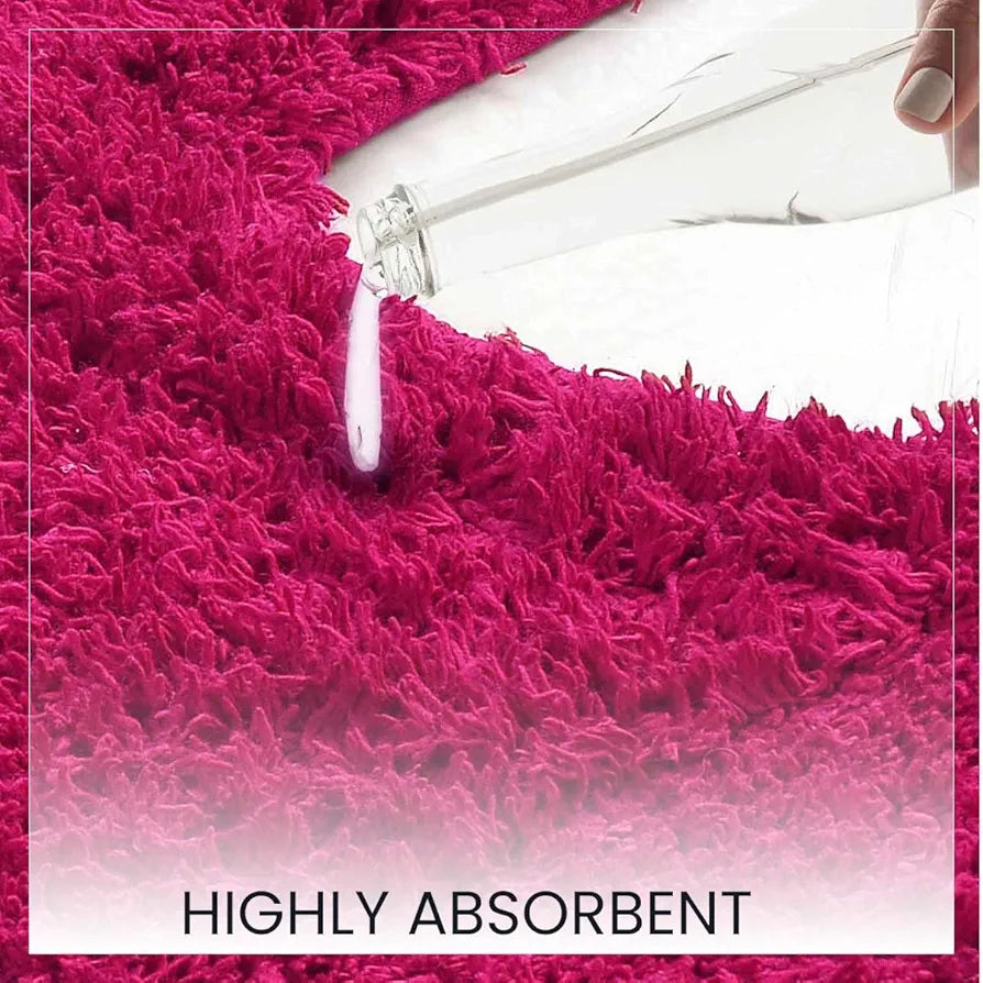Sashaa World Solid Anti-skid Cotton Bathmat And Contour Set For Bathroom Colour Dark Pink