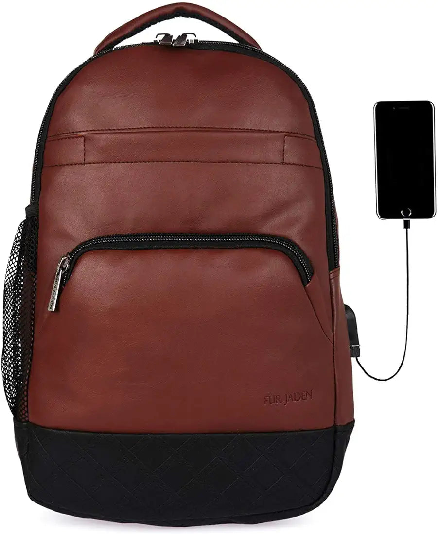 Fur Jaden Anti Theft Zipper 15.6 Inch Waterproof Resistant Backpack Bag with USB Charging Port 30 Ltrs Black Casual Backpack
