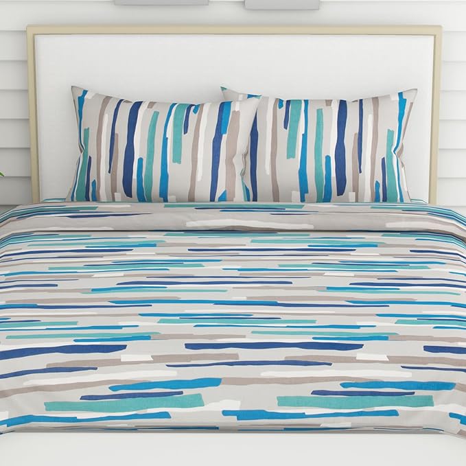 Haus & kinder Cotton Queen Size Bedsheet for Double Bed (90 X 100 Inches) with 2 Pillow Covers | 144 TC Bed Sheet Aqua Fushion