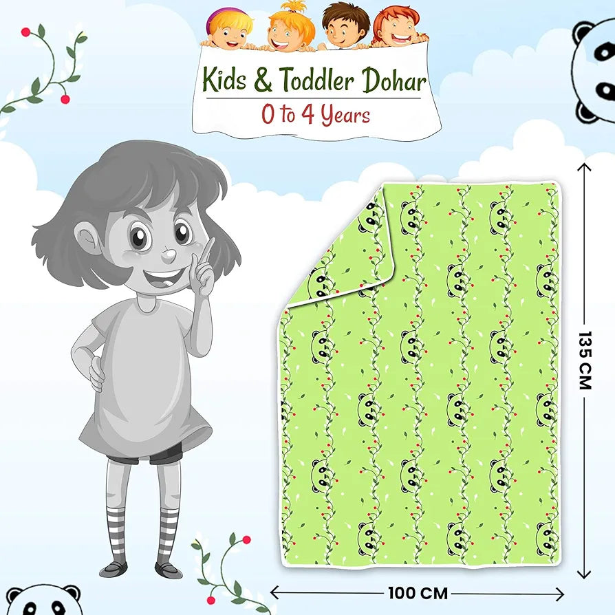 Divine Casa Pure Cotton Printed Single Dohar for Newborn Baby 120 GSM Soft & Lightweight Throw Blanket Colour Ice Green