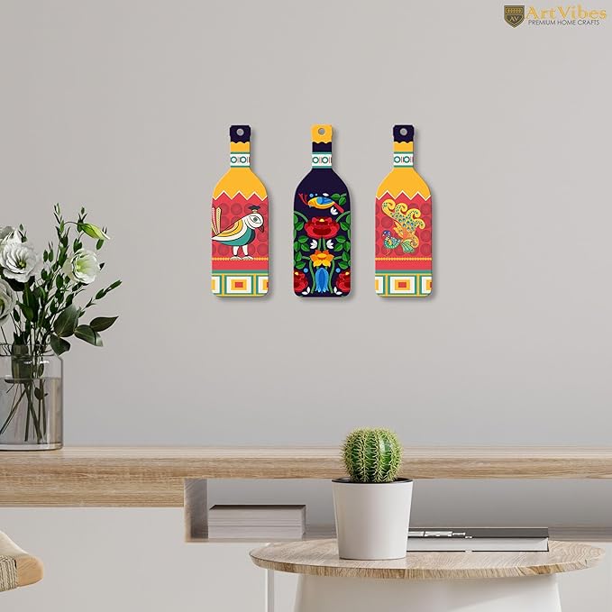 Artvibes Decorative Pots Wooden Wall Hanger for Home | Set of 3