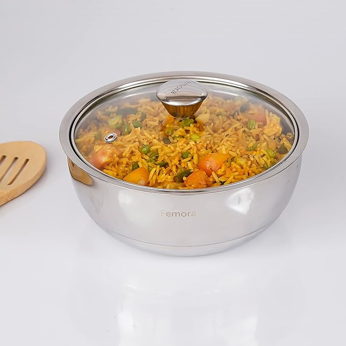 Femora Stainless Steel Double Wall Insulated Curry Server Curry Bowls | 1500 Ml | Set of 2 | Large Serving Size