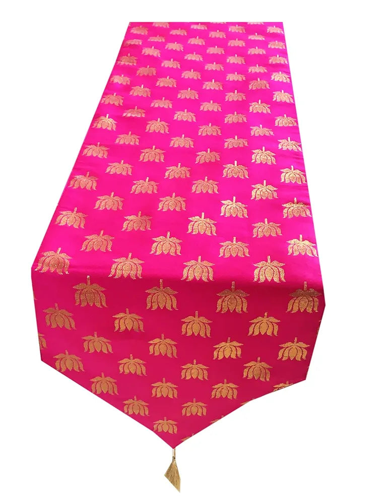 Pink Parrot Jacquard Silk Table Runner Colour Pink