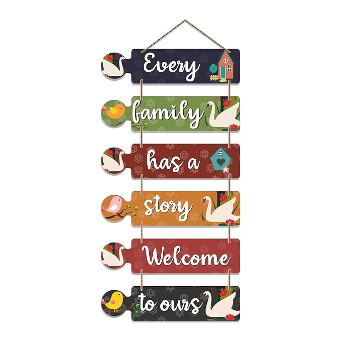 Artvibes Family Quotes Decorative Wall Art Mdf Wooden Wall Hanger for Living Room | Set of 6
