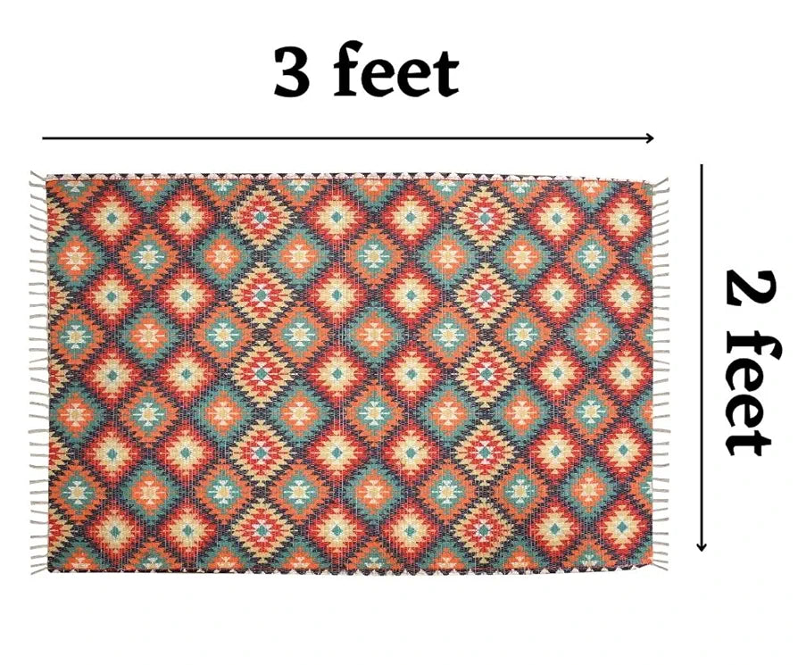 Homadorn Handmade Sustainable Printed Modern Dhurrie/Rugs/Carpet Colour Green