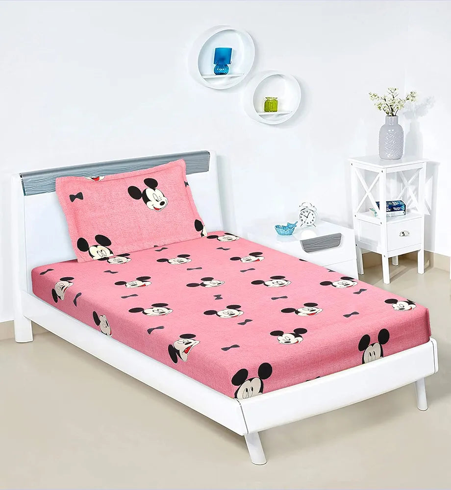 Kuber Industries Cotton Single Bedsheet with 1 Pillow Cover Wrinkle Bedroom Pink