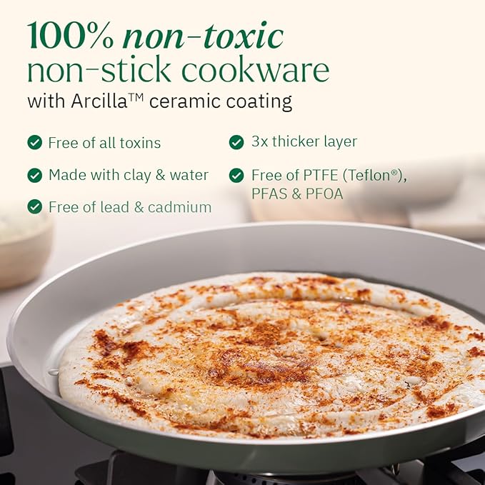 Ember Cookware Arcilla Ceramic Non Stick Dosa Tawa 28cm | Matching Handle | Florence Series | Terracotta