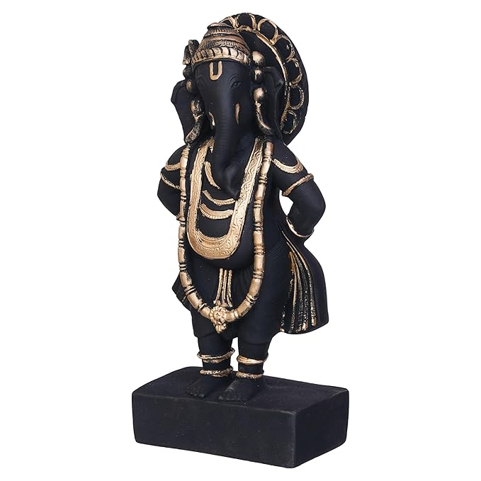 Ecraftindia Black & Golden Polyresin Handcrafted Standing Lord Ganesha Statue
