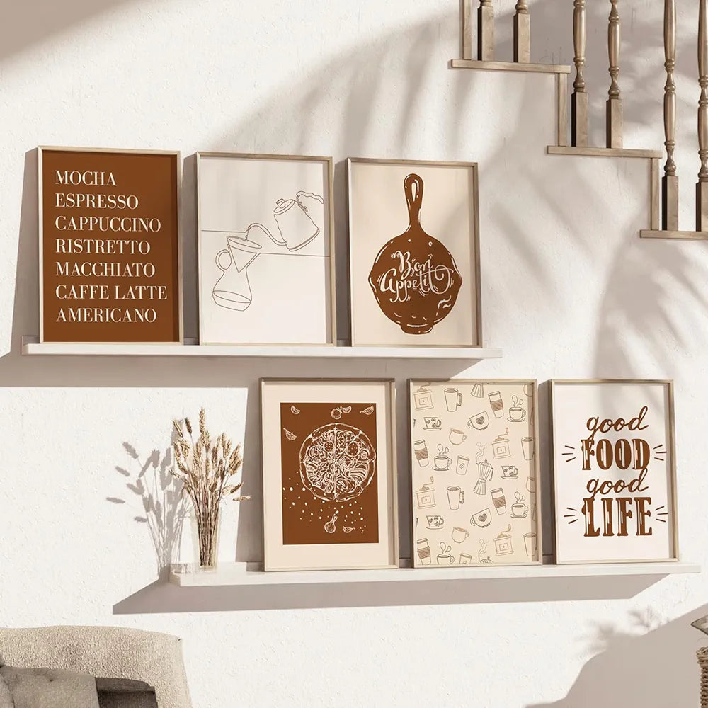 Kotart Restaurant Theme Digital Painting for Kitchen Restaurant Cafe Wall Decoration Pack of 6 C