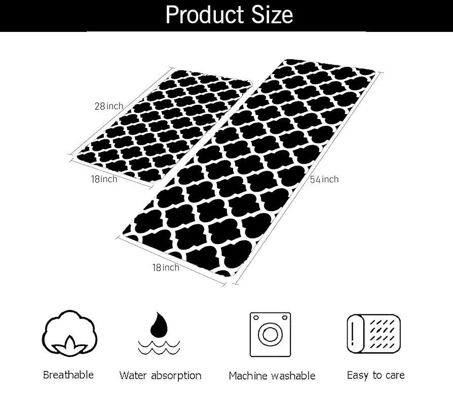 Ishro Home Kitchen Mats For Floor Anti Slip Waterproof Set Of 2 Pcs Colour Black Diamonds