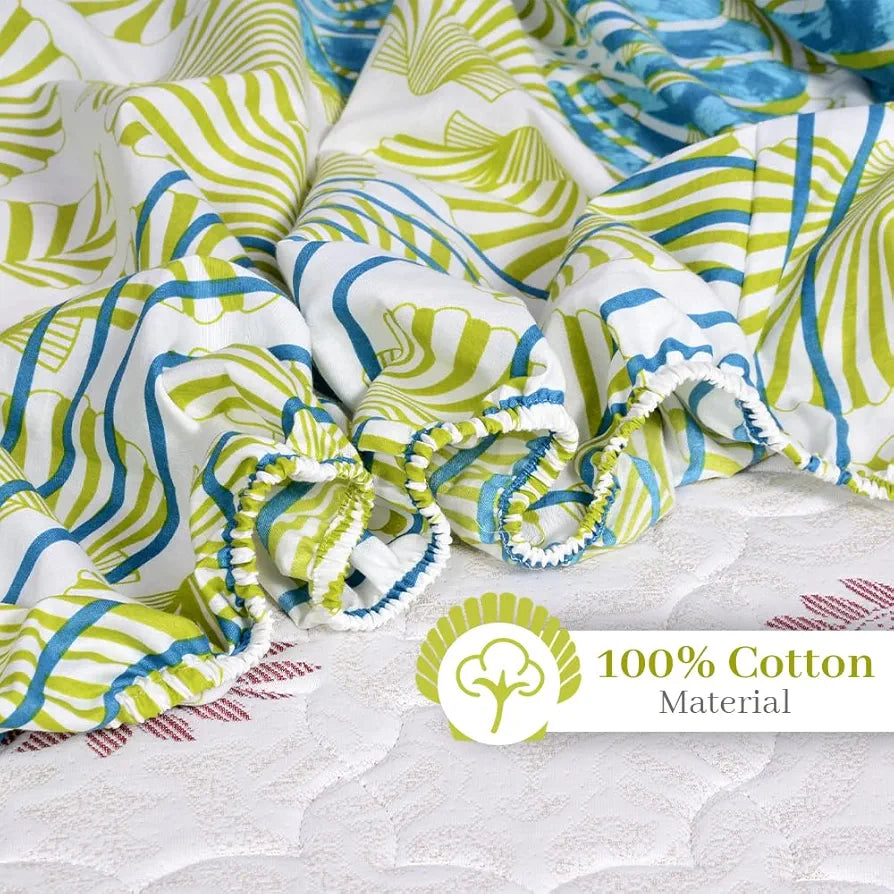 Divine Casa Cotton Acid Lime Bedsheet for Double Bed Elastic Fitted with 2 Pillow Covers  Calming Shells Colour Acid Lime