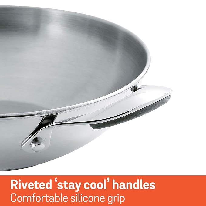 Meyer Select Nickel Free Stainless Steel Kadai | Kadhai with Glass Lid 30cm/ 4 Liters Silver