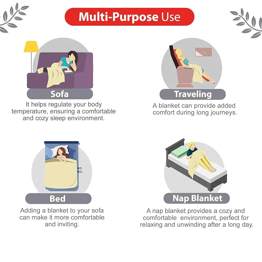 Divine Casa Floret 100% Cotton Double Dohar 120 GSM Soft & Lightweight Throw Blanket Colour Royale