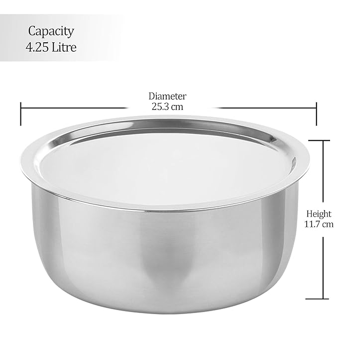Milton Pro Cook Triply Stainless Steel Induction Tope with Lid, 22 cm / 4.25 Litre - 2080 gms