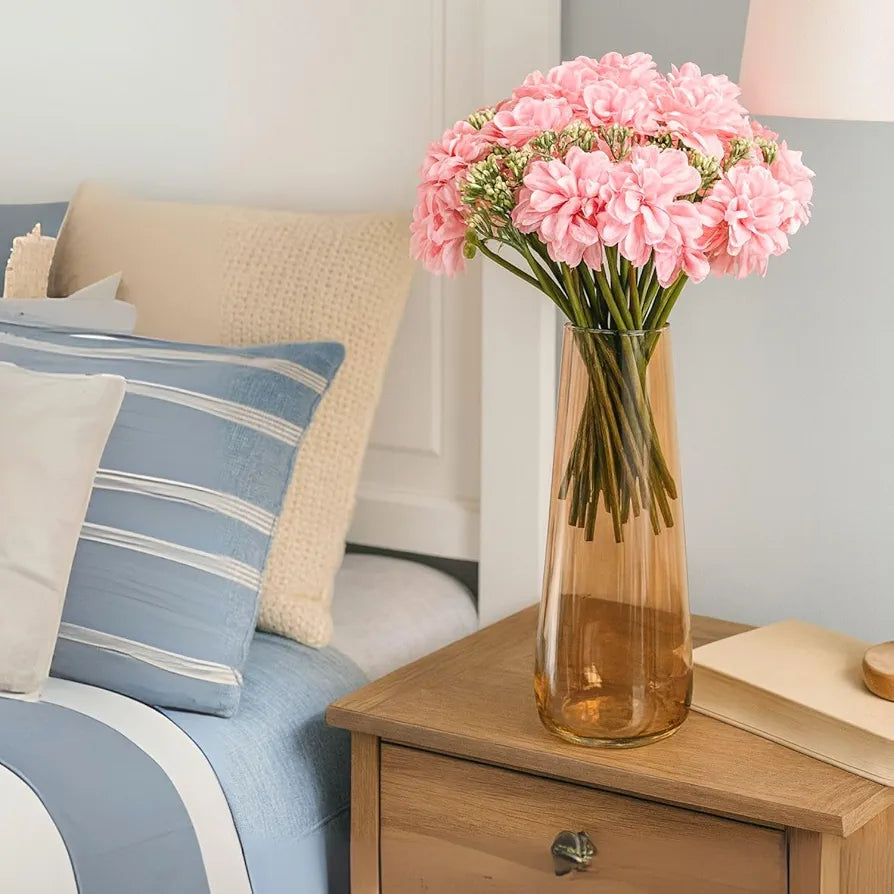 Artificial Dahlia Flower Bunch – 7-Stem Faux Bouquet Realistic Fabric Flower Arrangement Pink