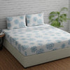 Huesland by Ahmedabad Cotton 144 TC Cotton Bedsheets for King Size Bed with 2 Pillow Covers | White (Blue Print)