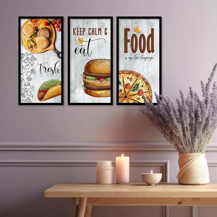 Kotart Kitchen Quotes Posters with Frame for Restaurant Fresh Set of 3