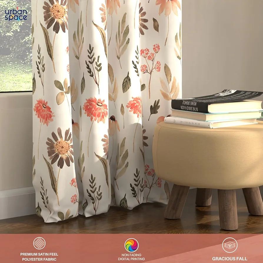 Urban Space Digital Printed Blackout Curtains for Window Bedroom Room Darkening Blackout Kids Decorative Curtains Frost Flora Peach