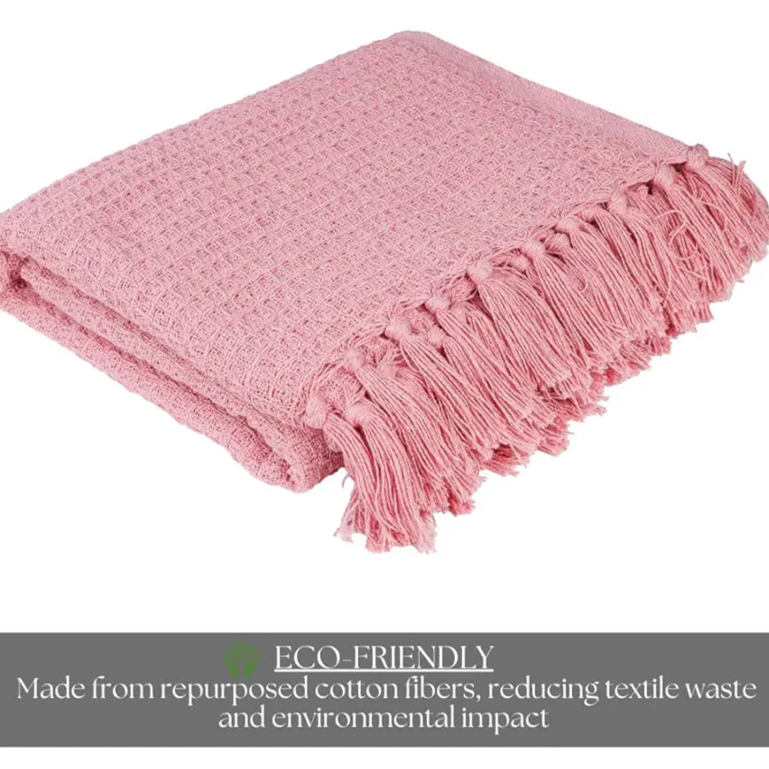 Homadorn Waffle Weave Cotton Throw Blanket Colour Pink