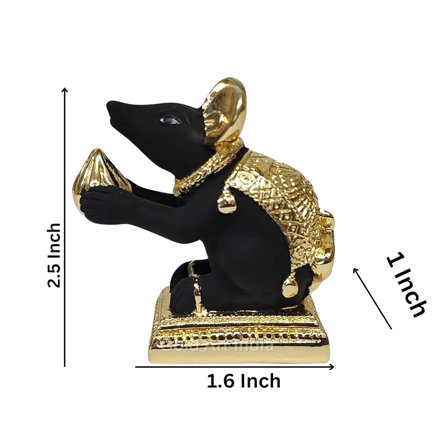 Gold Art India Gold-Plated Mushak  Mouse with Modak Black Terracotta Finish
