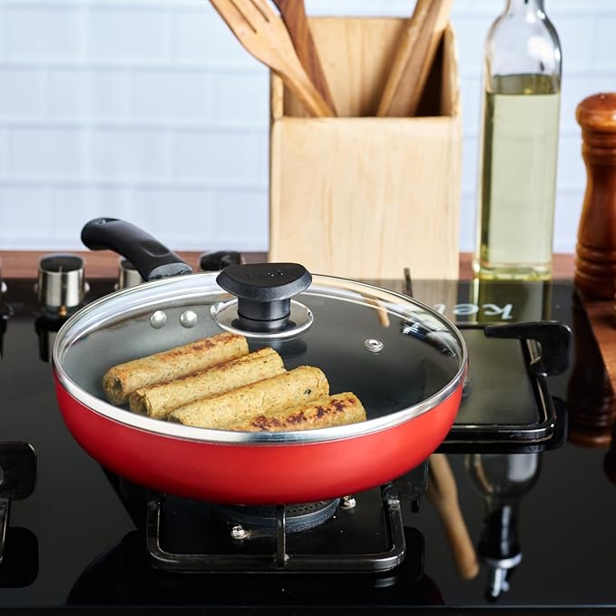 Vinod Zest Inducto Aluminium Non Stick Deep Frypan with Glass Lid - 24 cm | 3mm Thick | 3 Layer Coating