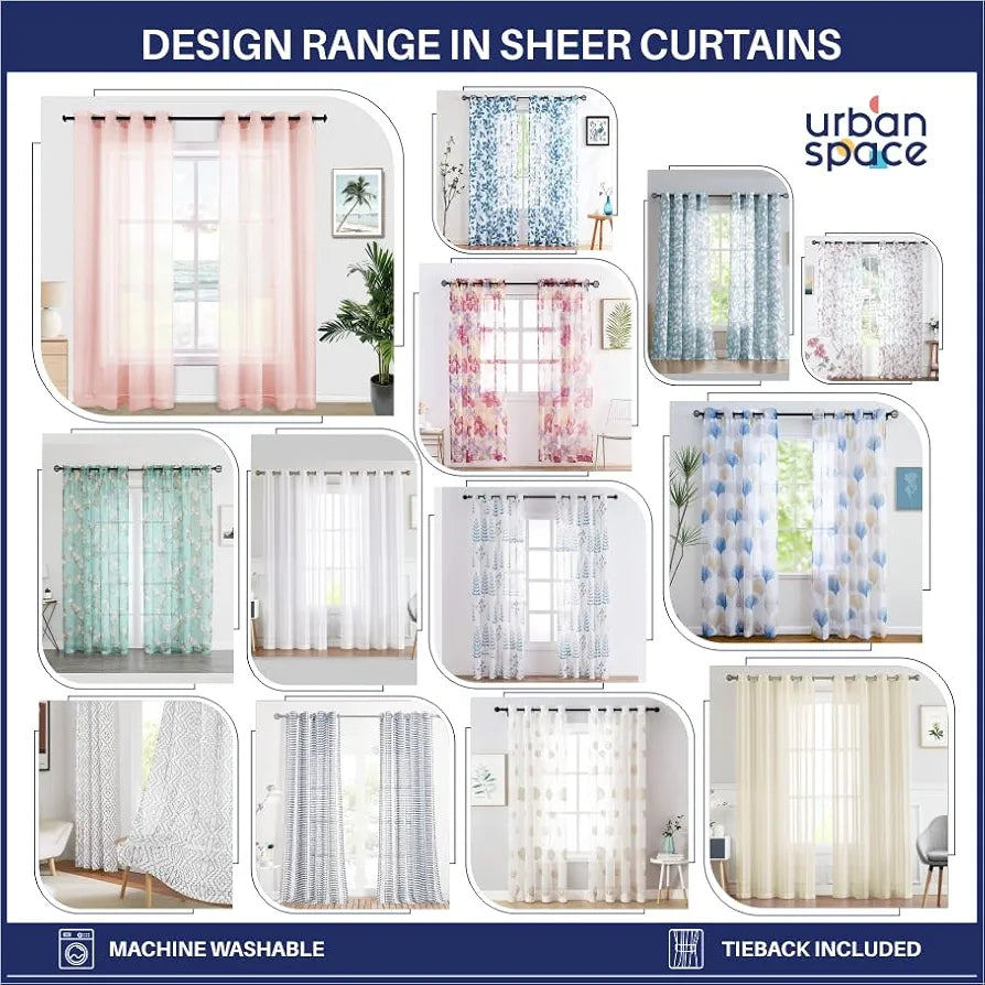 Urban Space Linen Textured Sheer Curtain for Door Room Darkening Curtain with Tieback and Eyelet Hanging Style Set of 2 Decorative Curtains Taupe
