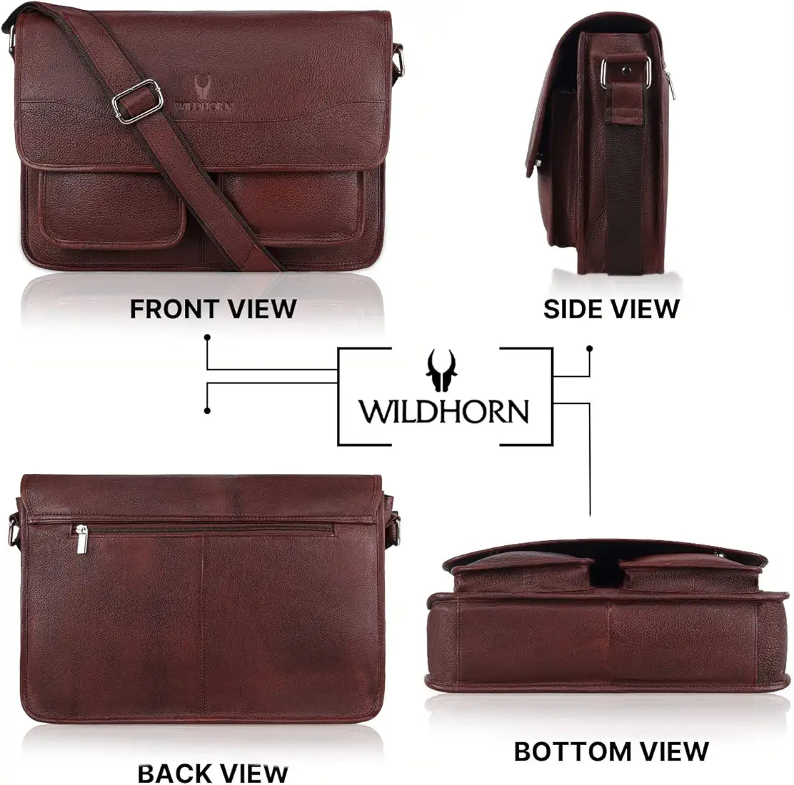 WildHorn Urban Edge100% Leather Laptop Messenger Maroon Men's Bag 