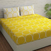 Huesland by Ahmedabad Cotton 144 Tc Cotton Bedsheet for Double Bed King Size with 2 Pillow Covers | Yellow & White