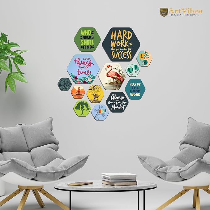 Artvibes Designer Wooden Wall Hanging Decoration for Home | Quotes Decor Item | Pack of 13 Pieces