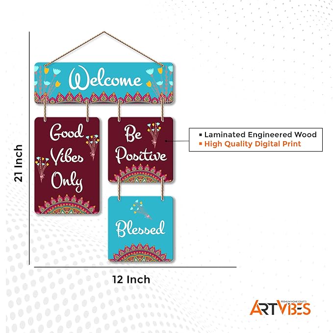 Art Vibes Welcome Quote Decorative Wall Art Mdf Wooden Wall Hanger for Living Room | Modern Art