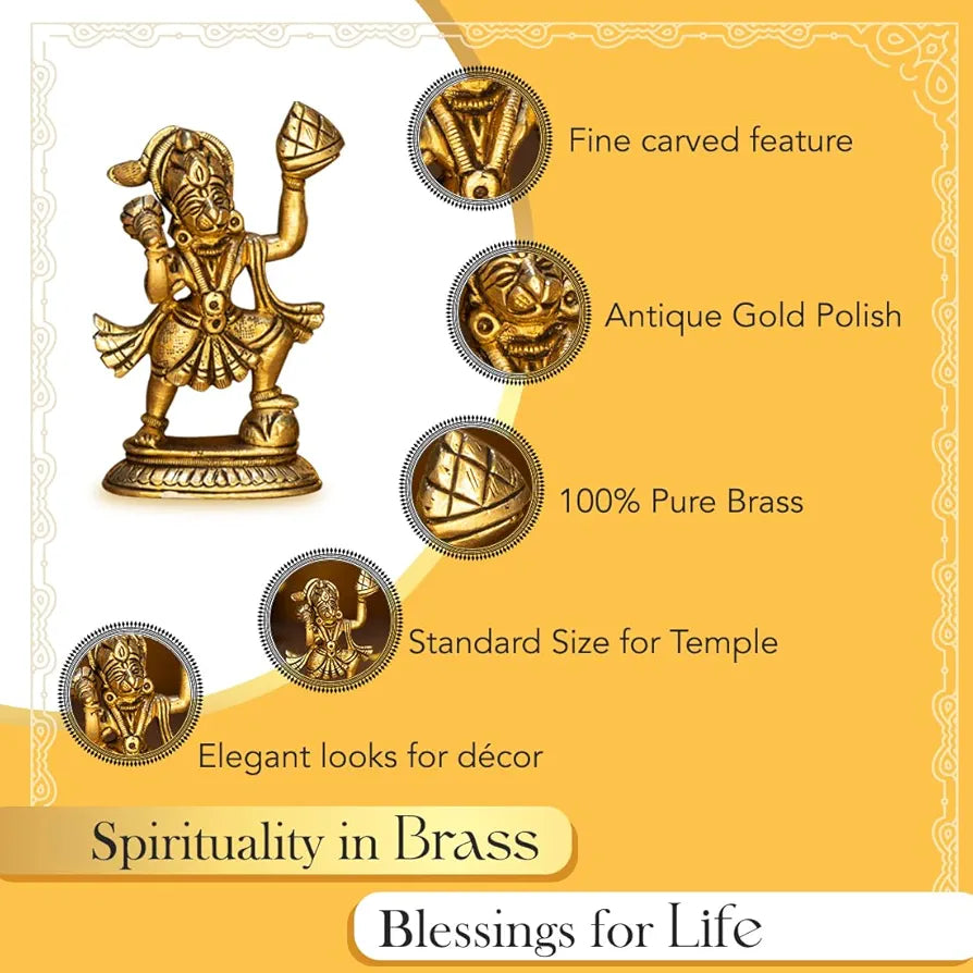 Ekhasa Pure Brass Hanuman Ji Murti Golden Hanuman Ji