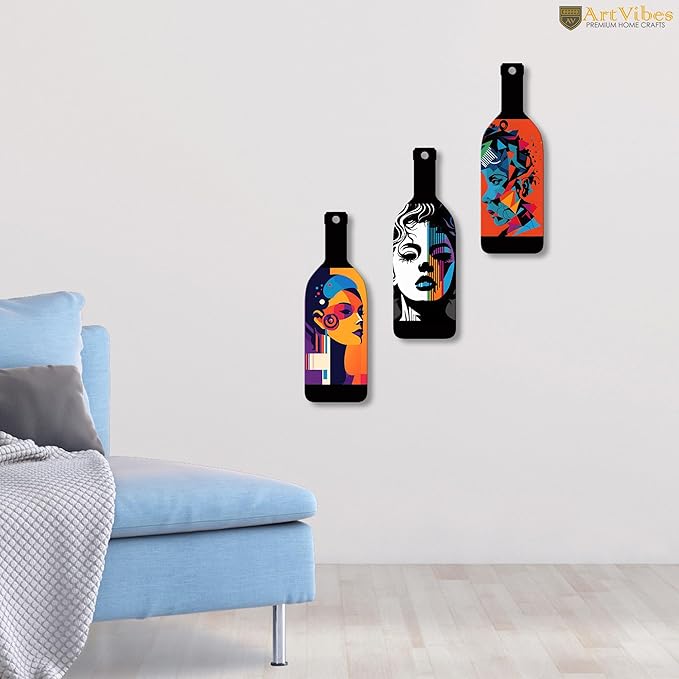Artvibes Modern Abstract Art Portrait Wooden Wall Hanging for Home Decor | Set of 3