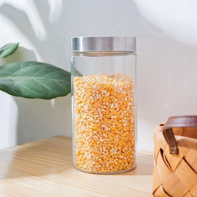 Femora Kitchen Storage Jars Borosilicate Glass With Steel Lid Air Tight Jar | 350 Ml | Pack of 2