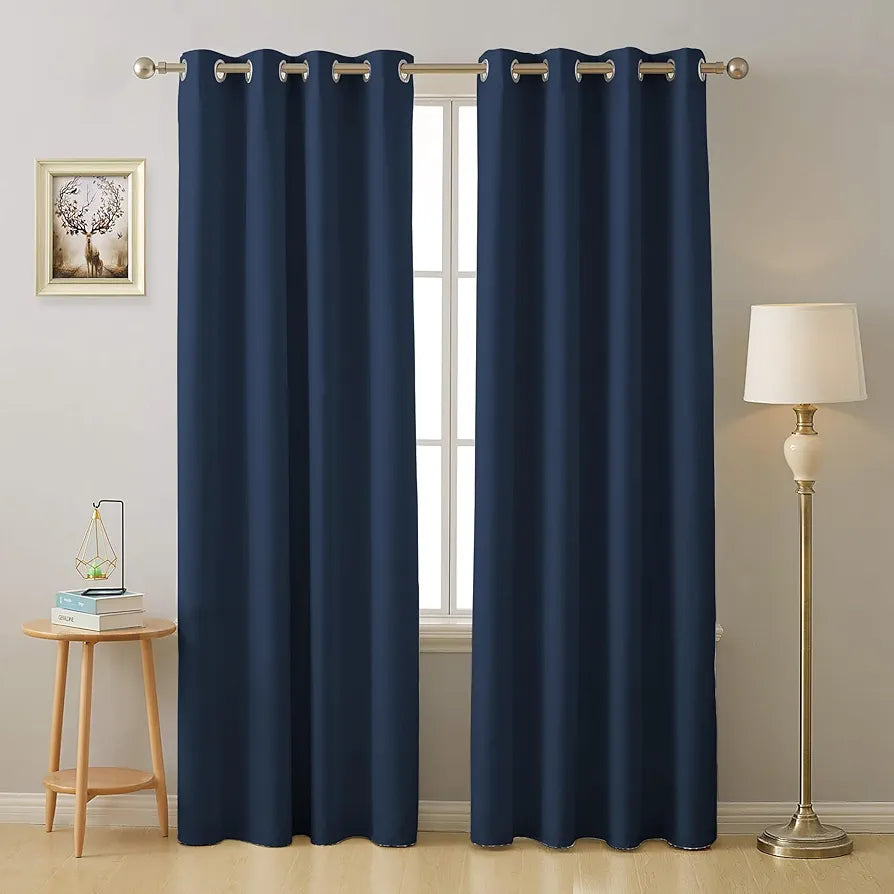 Cloth Fusion Blackout Door Curtains 9 Feet Long Set of 2 Room Darkening Parda Indigo Blue