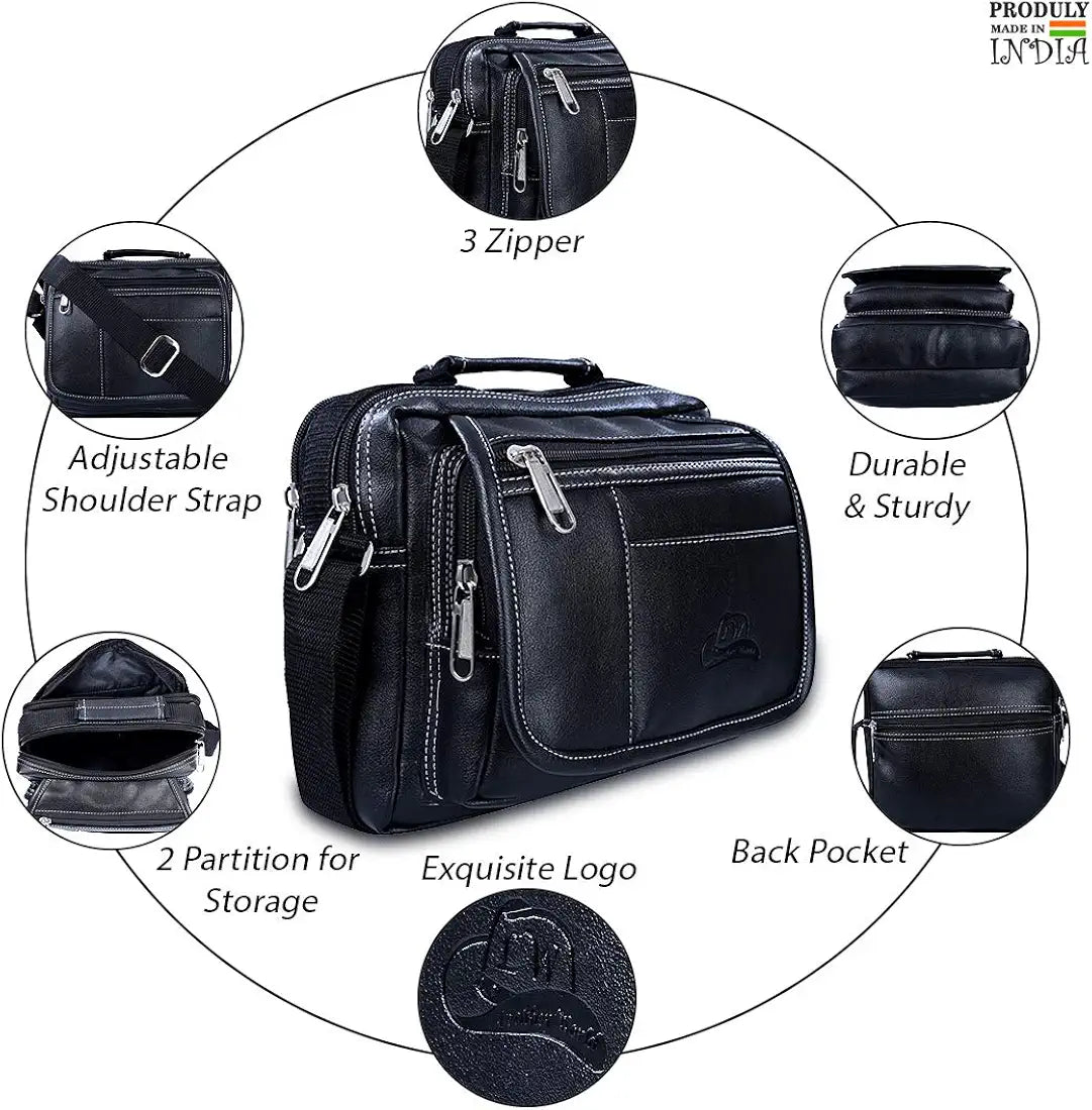 Leather World Sling Bag for Men PU Leather Messenger Cross Body Travel Office One Side Chest Shoulder Bag for Men & Women -Black