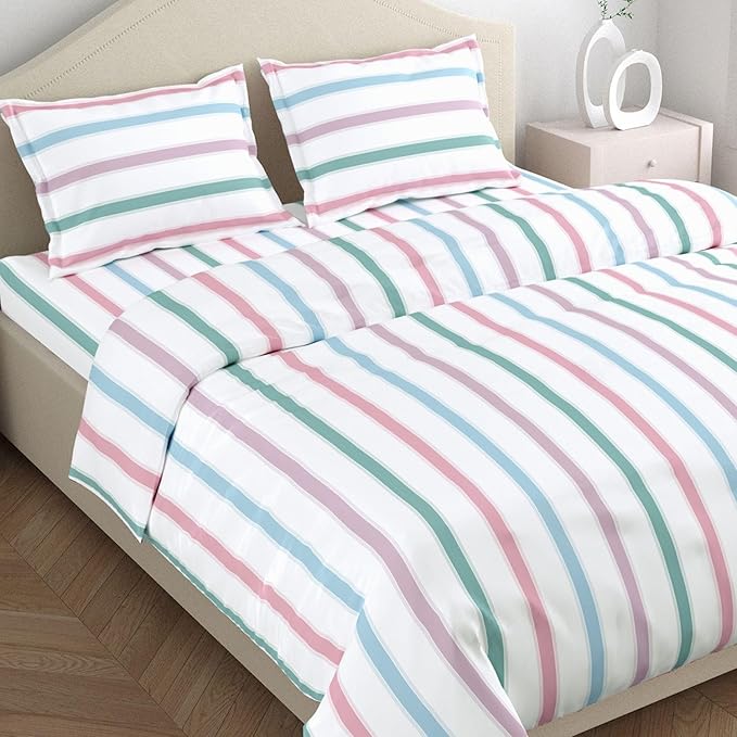 Haus & Kinder Cotton Bed Sheet for King Size Bed (108 x 108 Inches) with 2 Pillow Covers | 186 TC Bedsheet Blue Spectrum