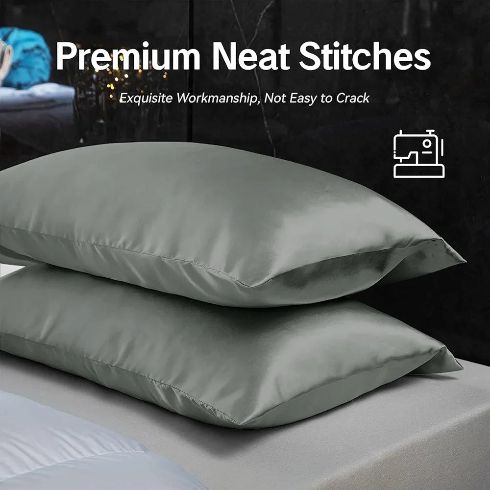 Cloth Fusion Satin Pillow Cover Set of 2 Pillow Case with 3 Satin Soft Scrunchies Silver
