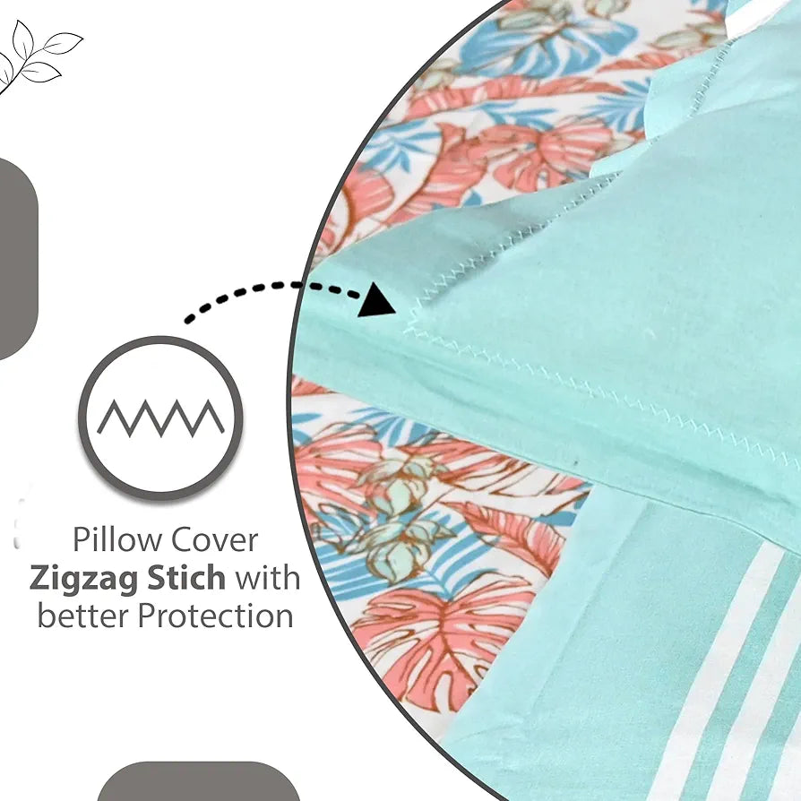 Divine Casa 144 TC 100% Pure Cotton Double Bed Bedsheet with 2 Pillow Covers Tropical Floral Colour Aqua Red