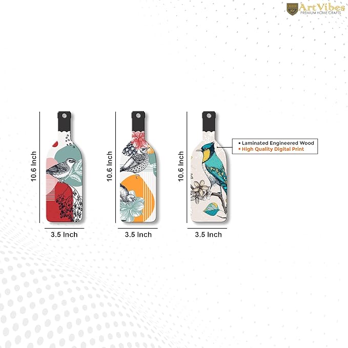 Artvibes Birds on Branch Wooden Wall Hanging for Home Decor | Set of 3