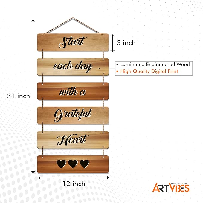 Artvibes Decorative Wall Hanging Wooden Art Decoration Item | Quotes Decor Item | Mdf Wall Decoration | Set of 6