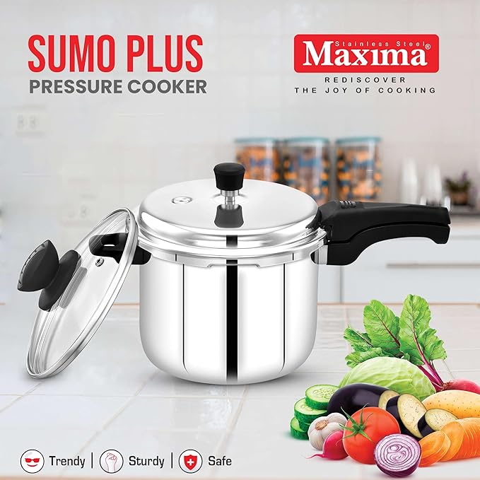 Maxima Sumo Plus Triply 3.5L Stainless Steel Cooker Glass Lid - 1900 gms