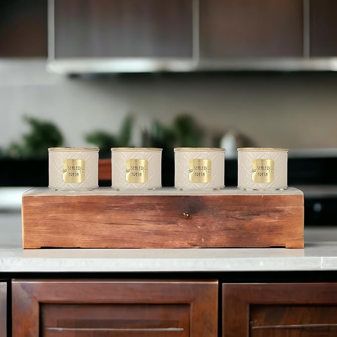 Femora Kitchen Storage Jars Tin Jar With Wooden Lid Air Tight Jar | 300 Ml | Pack of 4