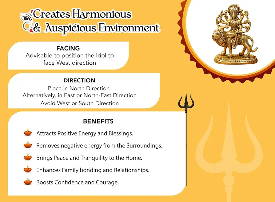 Ekhasa Pure Brass Durga Maa Idol Sherawali MATA Murti Durga Maa - Large